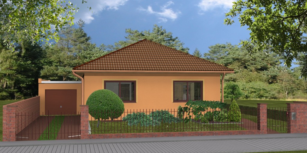 Hausbau Bungalow Classic 100 3D Straßenansicht